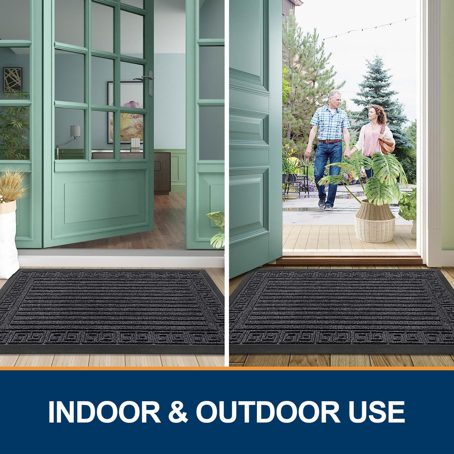 Finchitty Front Door Mat Outdoor Entrance, Heavy Duty Sturdy Rubber Doormat, Stain and Fade Resistant, Easy to Clean, Low Profile Indoor Outdoor Mat for Entryway and Patio, 47x32, Grey