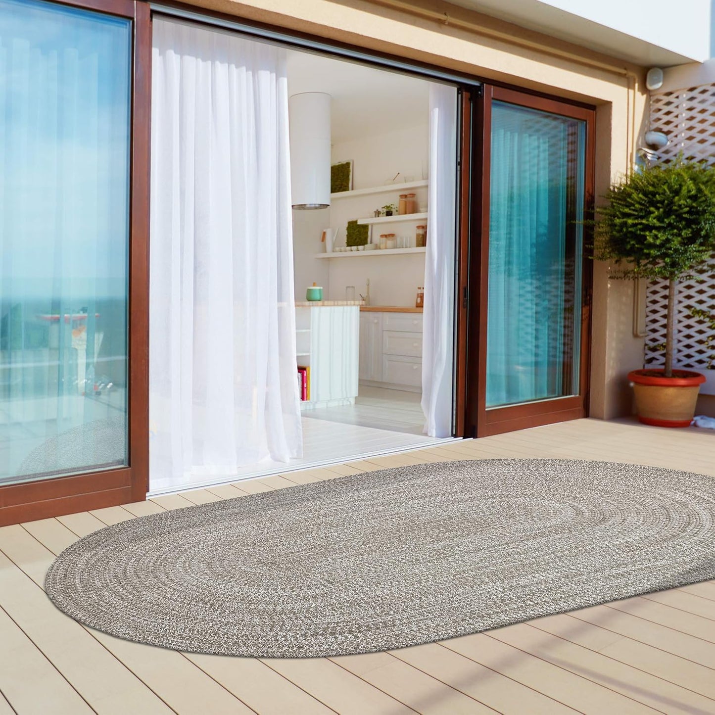 Superior Reversible Braided Indoor/Outdoor Area Rug for Patio, Beach House, Garden, Living Room, Bedroom, Terrace, Veranda, Entryway, Farmhouse, Kitchen, Playroom, Office, 3' x 5', Slate-White