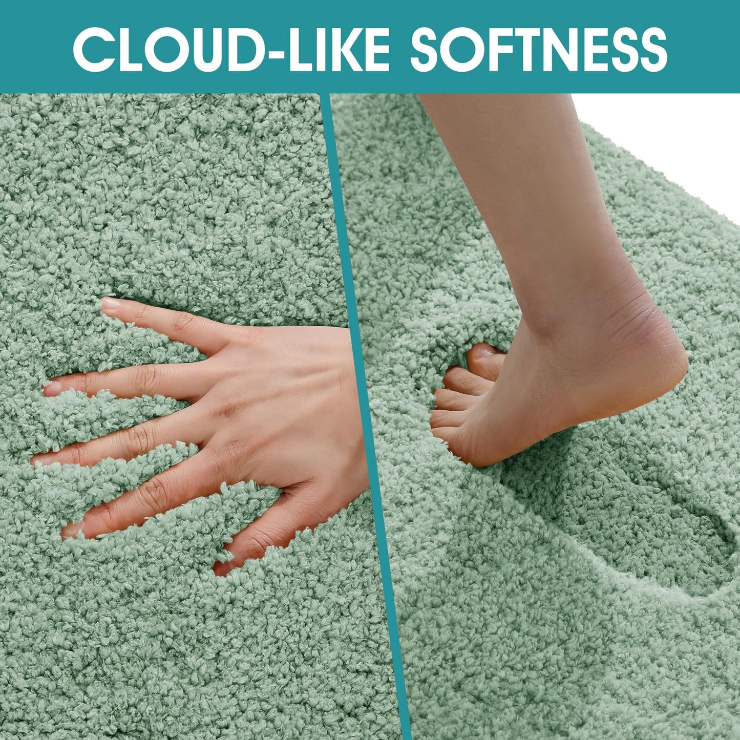 Microfiber Thick Bathroom Rugs Set 3 Piece, Flurry Non Slip Bath Rug, Soft Plush Absorbent Bathroom Mat, Machine Washable Luxury Toilet Rug Set, Bath Mat for Tab, Shower and Bathroom, Sage Green