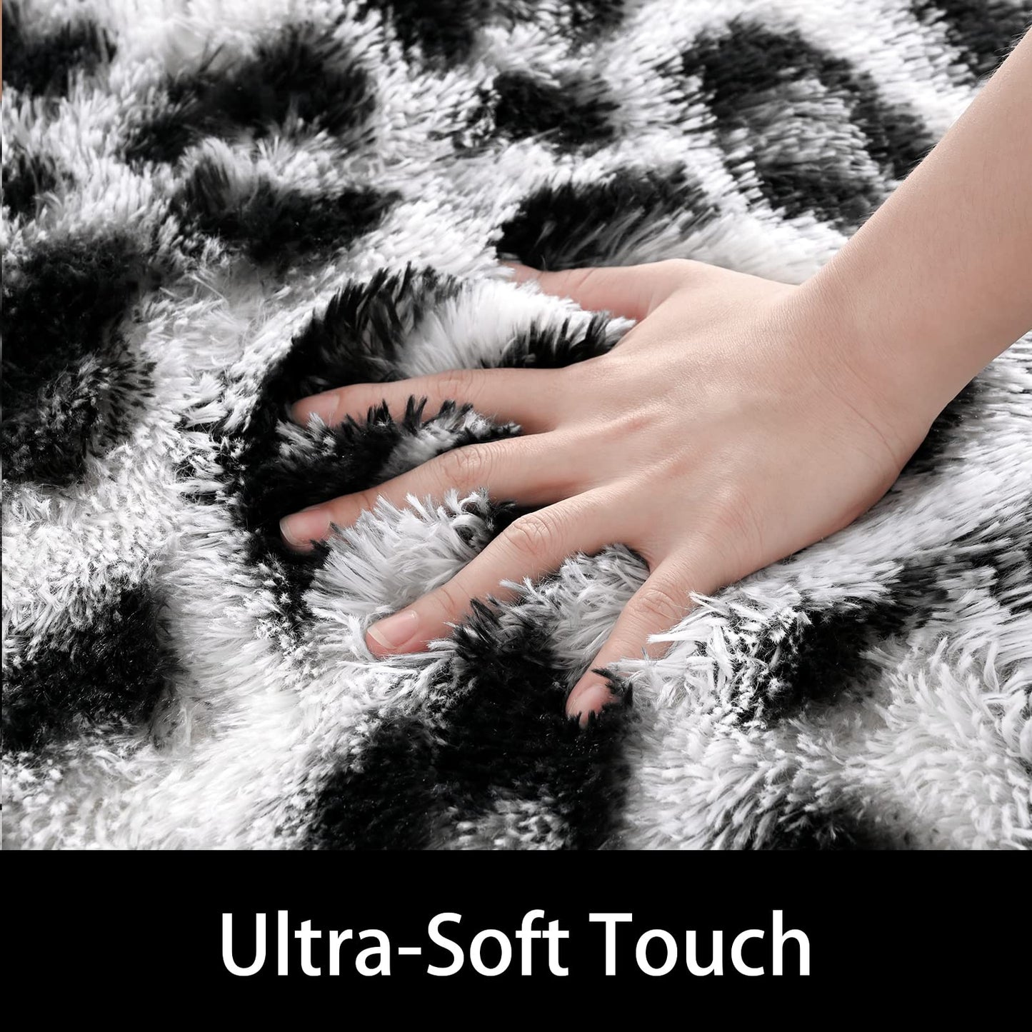 Amearea Fluffy Leopard Print Rug, Modern Shag Cheetah Rugs Home Decor for Teen Girls, Soft Comfy Faux Fur Animal Rug for Bedroom, Living Room, Plush Cheetah Print 70s Decor, White and Black 3x5 Feet