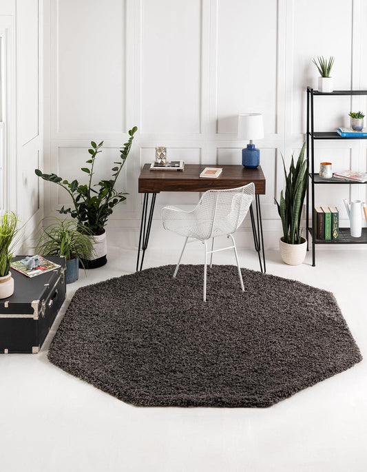Unique Loom Solid Shag Collection Area Rug (4' Octagon, Graphite Gray)