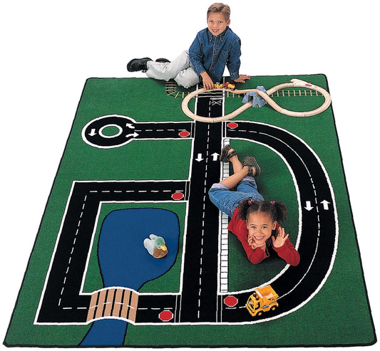 Carpets for Kids 401 Neighborhood Road Vehicle Block Playroom Rug 4ft 1in x 5ft 10in Rectangle Green