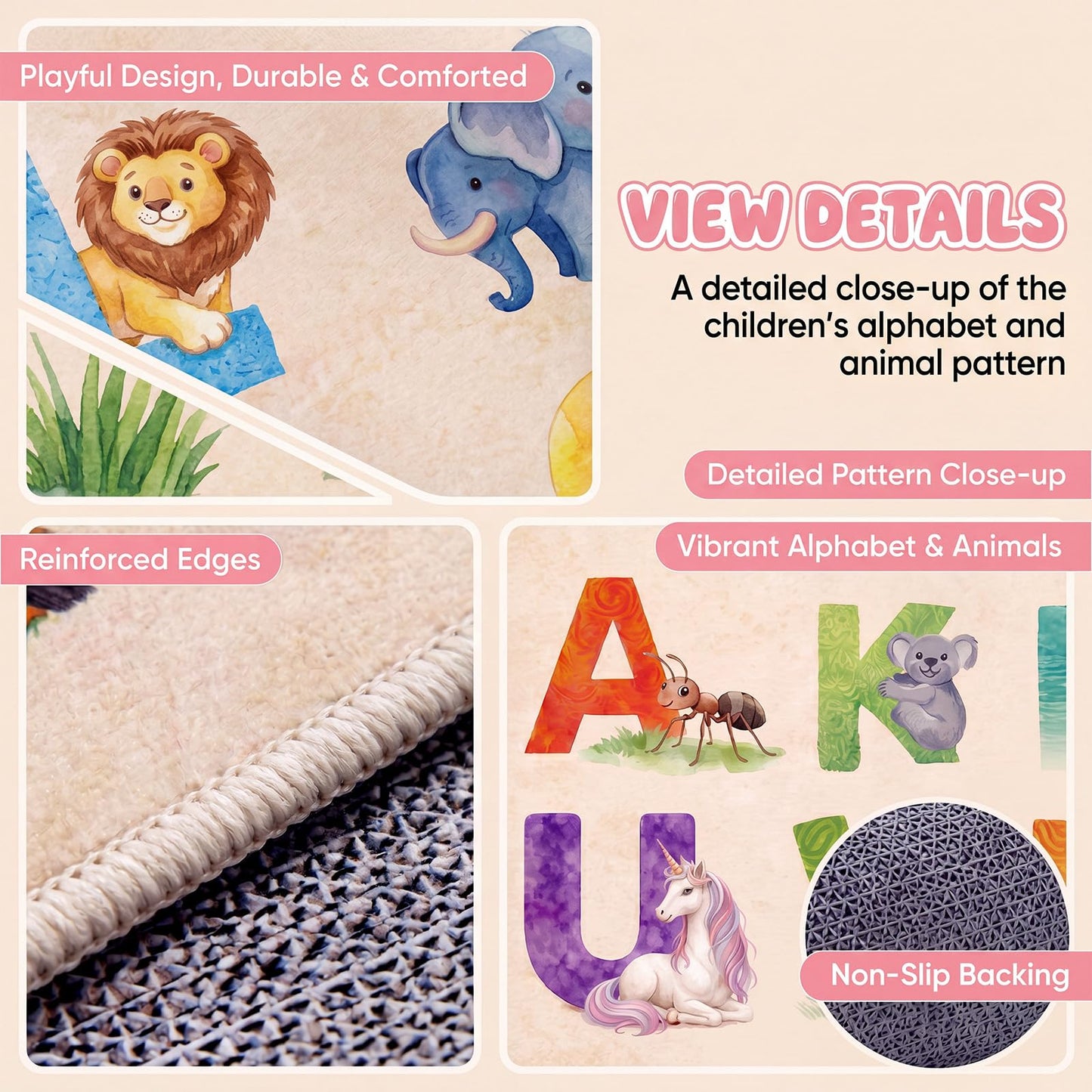 Amylove 5 x 7 ft Large Alphabet Animals Classroom Rug, ABC Learning Rugs with A–z Animal Chart, Educational Alphabet Carpet for Preschool Kindergarten, Rainbow Early Literacy Teaching Play Rug