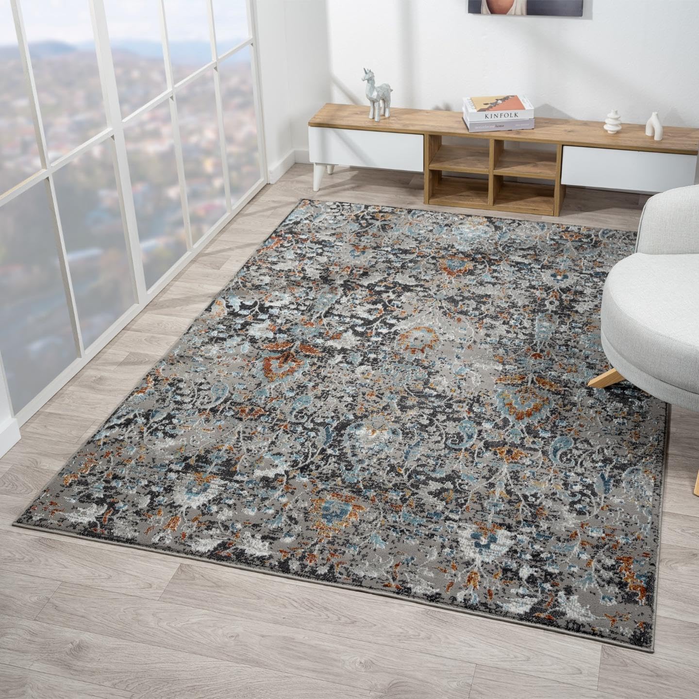 LUXE WEAVERS Vintage Floral Gray Area Rug 4x5 Area Rug