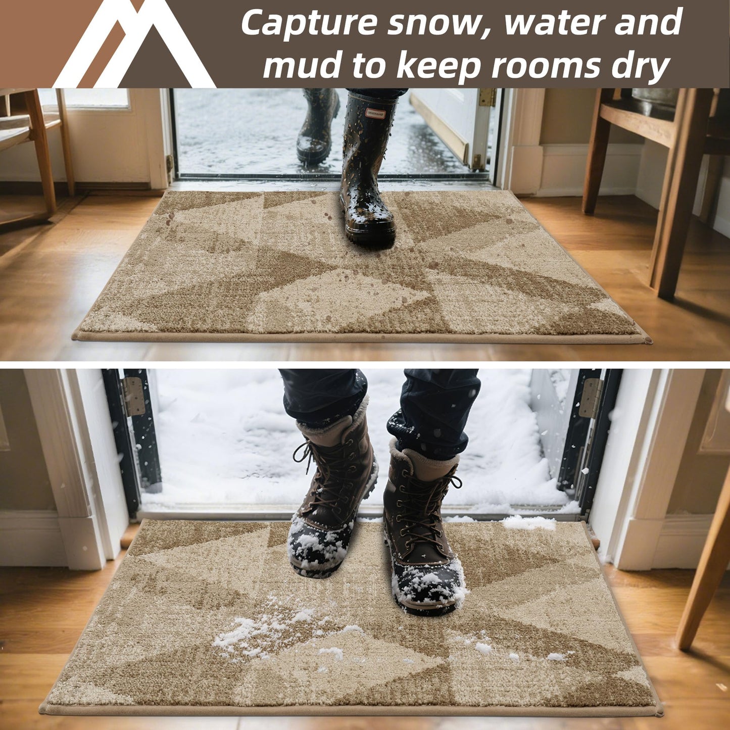 COSY HOMEER Entryway Rugs Doormat 20"x32", Non-Slip Absorbent Polyester, Washable Rugs for Front Door, Dirty Paws & High Traffic Areas, Beige