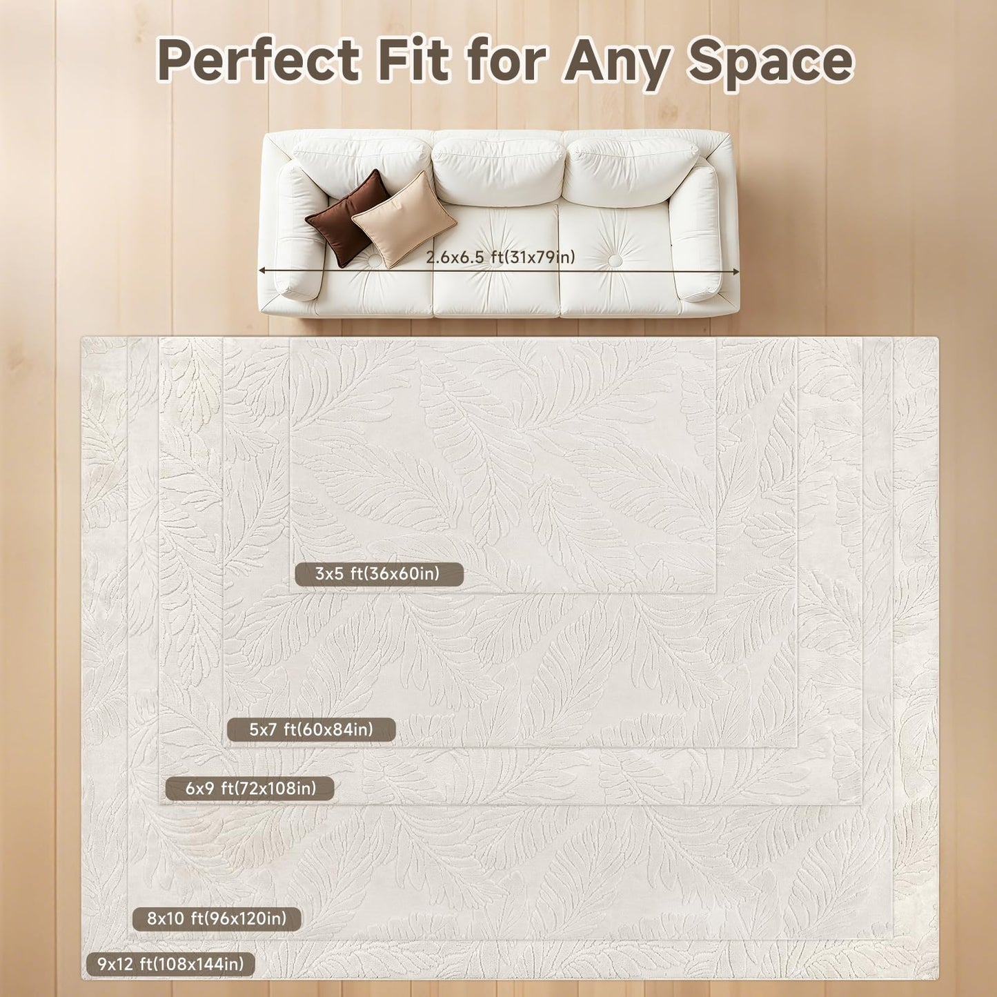 Pauwer Area Rugs for Living Room 5x7, Machine Washable Non Slip Neutral Boho Modern Rug, Soft Fluffy Carpet for Bedroom Dining Room Nursery Office Indoor Farmhouse, Beige