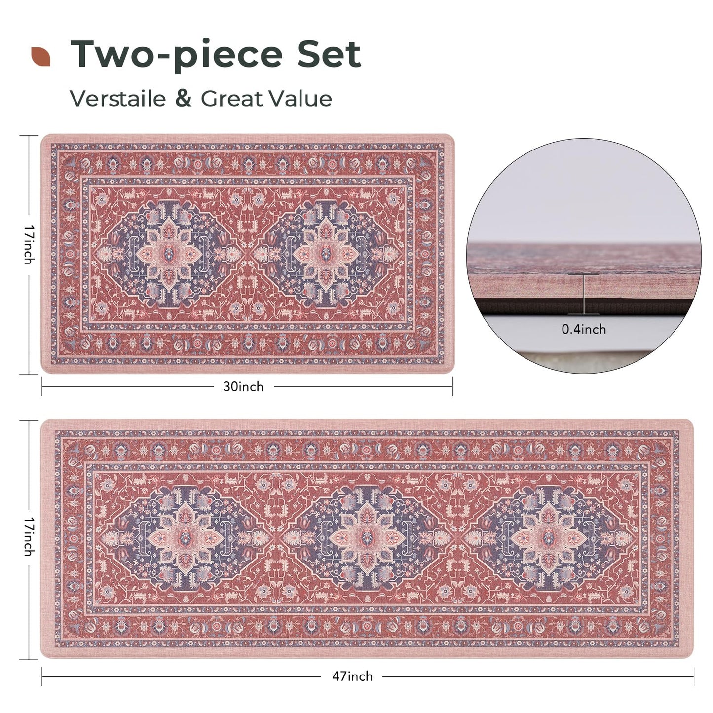 FRESHMINT Anti Fatigue Kitchen Mats Set 2 PCS, Waterproof & Non-Skid Medallion Kitchen Rugs, Cushioned Kitchen Floor Mats for Standing Washable Comfort Kitchen Runners for Lanudry, Office, Sink