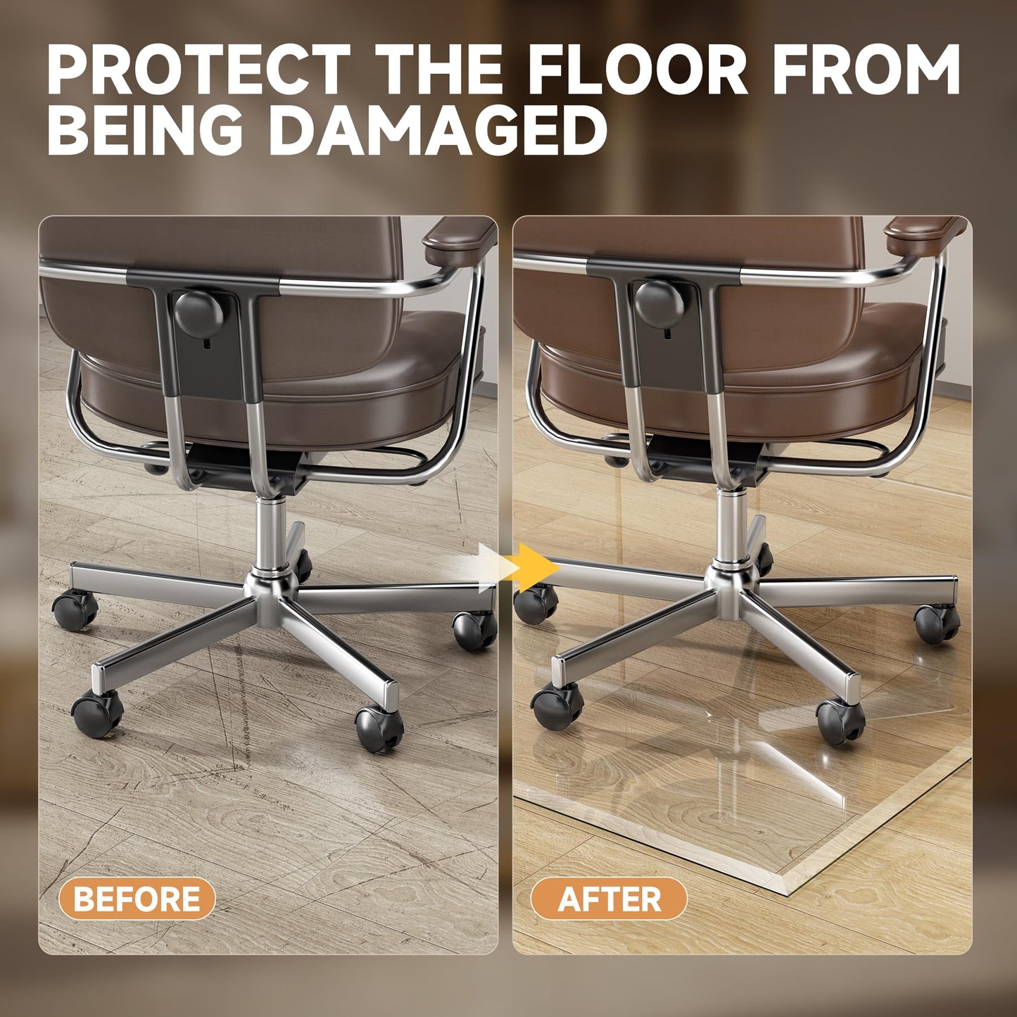 [Tempered Glass] 50“ x 44” Beveled Edge Glass Chair Mat with Polished Edge Clear Office Chair Mat, Glides Smoothly, Suitable for Carpet or Hardwood Floors