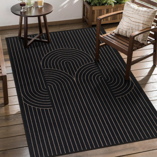 Tangsoo Easy Jute 3x5 Outdoor Rug for Living Room,Black Washable Non Slip Ultra Thin Indoor Outside Area Rug,Boho Farmhouse Geometric Throw Carpet for Front Porch Patio Entryway Balcony Patio