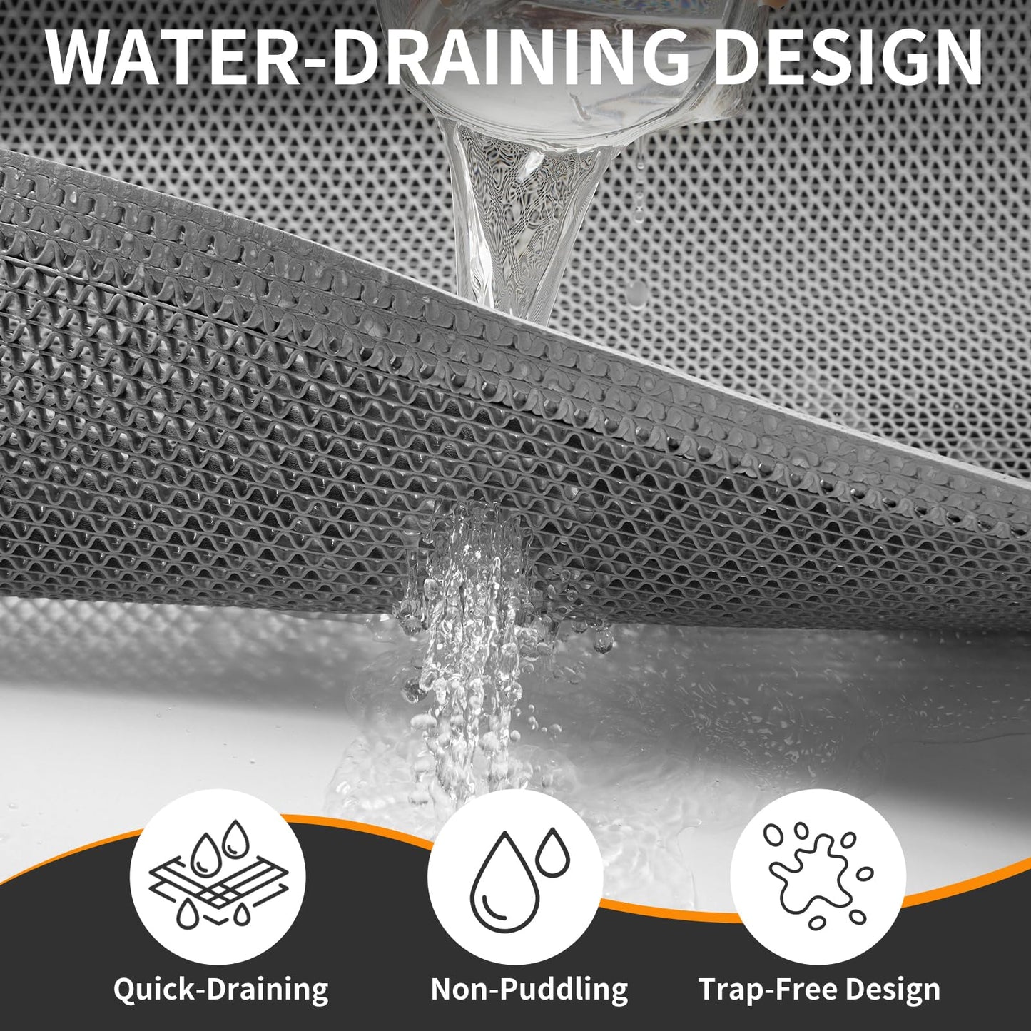 QiCaiJia Front Door Mat 20''x31'', Drainage Heavy Duty Dirt Trapping Non-Slip Doormats, Outdoor Rubber Floor Mats, Restaurant Commercial Kitchen Industral Pool Entrance Bar Wet Area, Grey