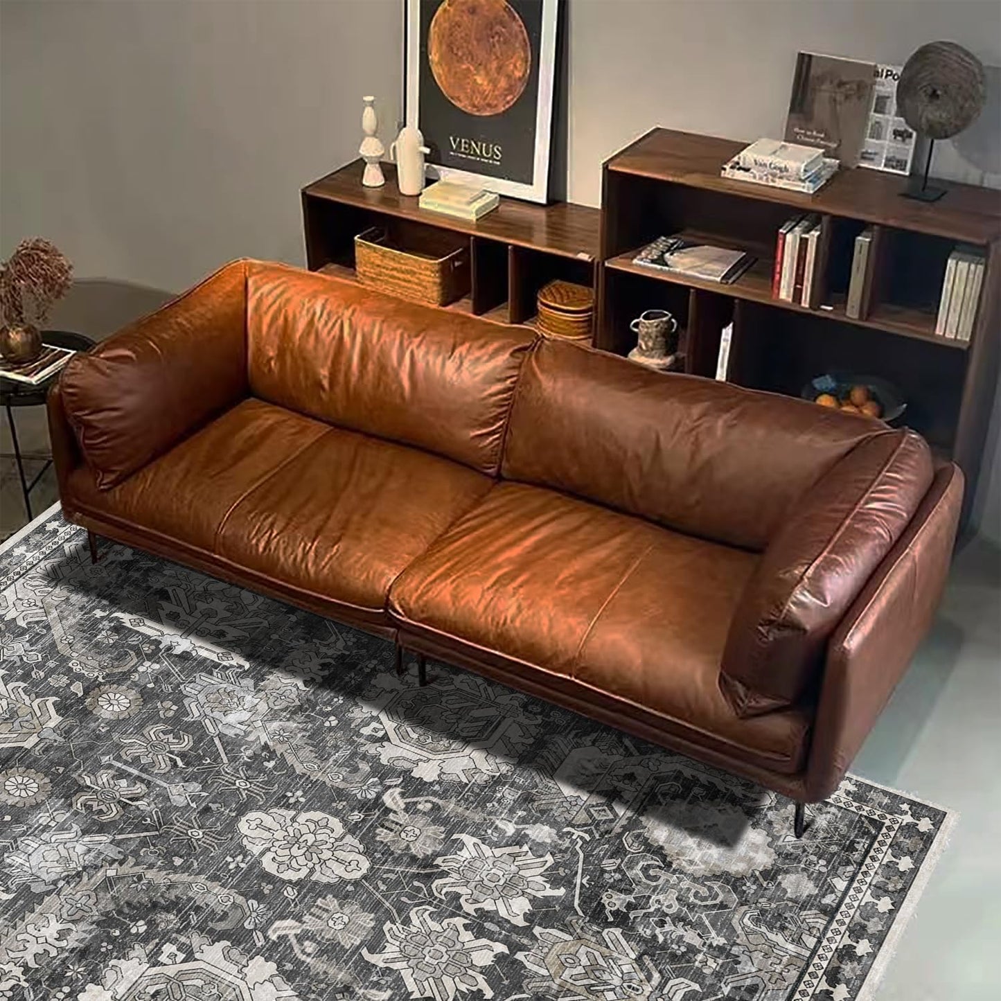 RUGSURE Washable Area Rugs - Perfect for Living Room, Bedroom, Kids Room, Nursery - Stain & Water Resistant Non-Slip, Pet & Child Friendly, Vintage Tribal Area Rugs (Grey, 3' x 5 ')