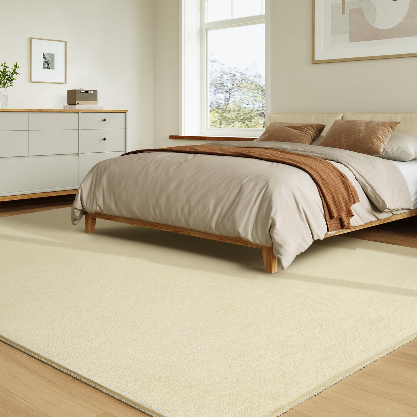 CASTLYE Solid Washable Area Rug - 8x10 Medium Pile Faux Cashmere Carpet for Living Room Bedroom, Cream