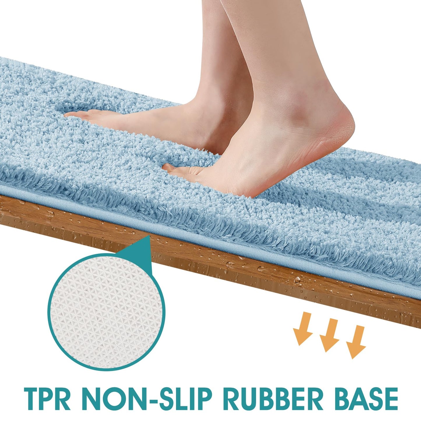 Microfiber Thick Bathroom Rugs, Flurry Non Slip Bath Rug, Ultra Soft Plush Absorbent Bathroom Mat, Machine Washable Luxury Toilet Rug Set, Bath Mat for Tab, Shower and Bathroom, Light Blue, 36"x24"