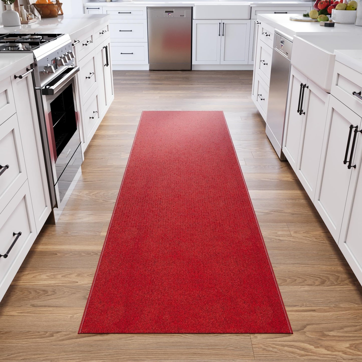 Ottomanson 2'7" x 15' Ultra-Thin Hallway Runner Rug - Durable Non-Slip Carpet for High-Traffic Areas - Fits Under Doors for Seamless Entry - Ideal for Kitchen, Entryway, Bedroom & Living Room, Red