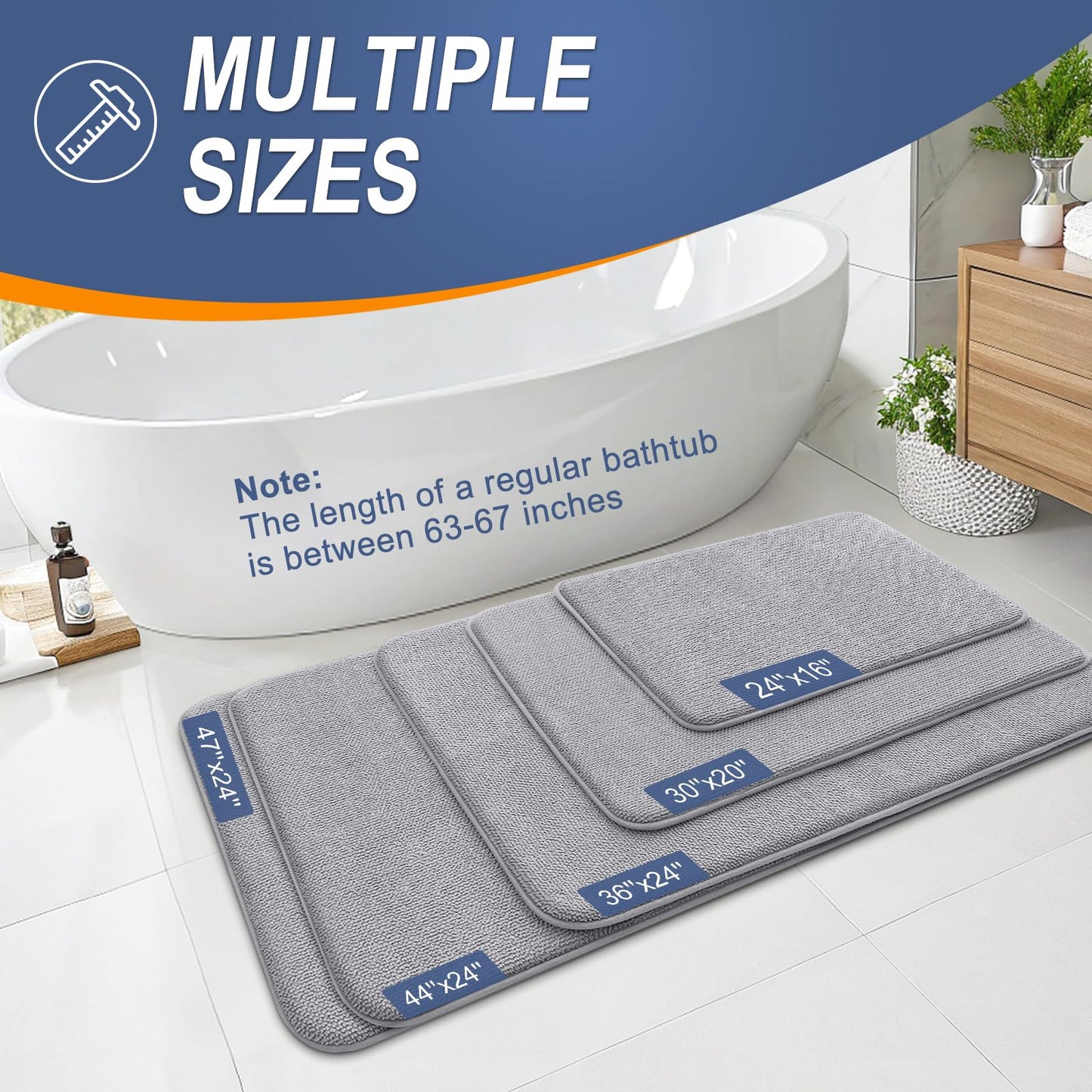 OLANLY Thick Memory Foam Bath Mat Rug 30x20, Extra Soft Absorbent Bathroom Rugs, Quick Dry Bath Mats, Non-Slip, Machine Washable Carpet for Bathroom, Tub and Shower, Home Decor Accessories, Grey