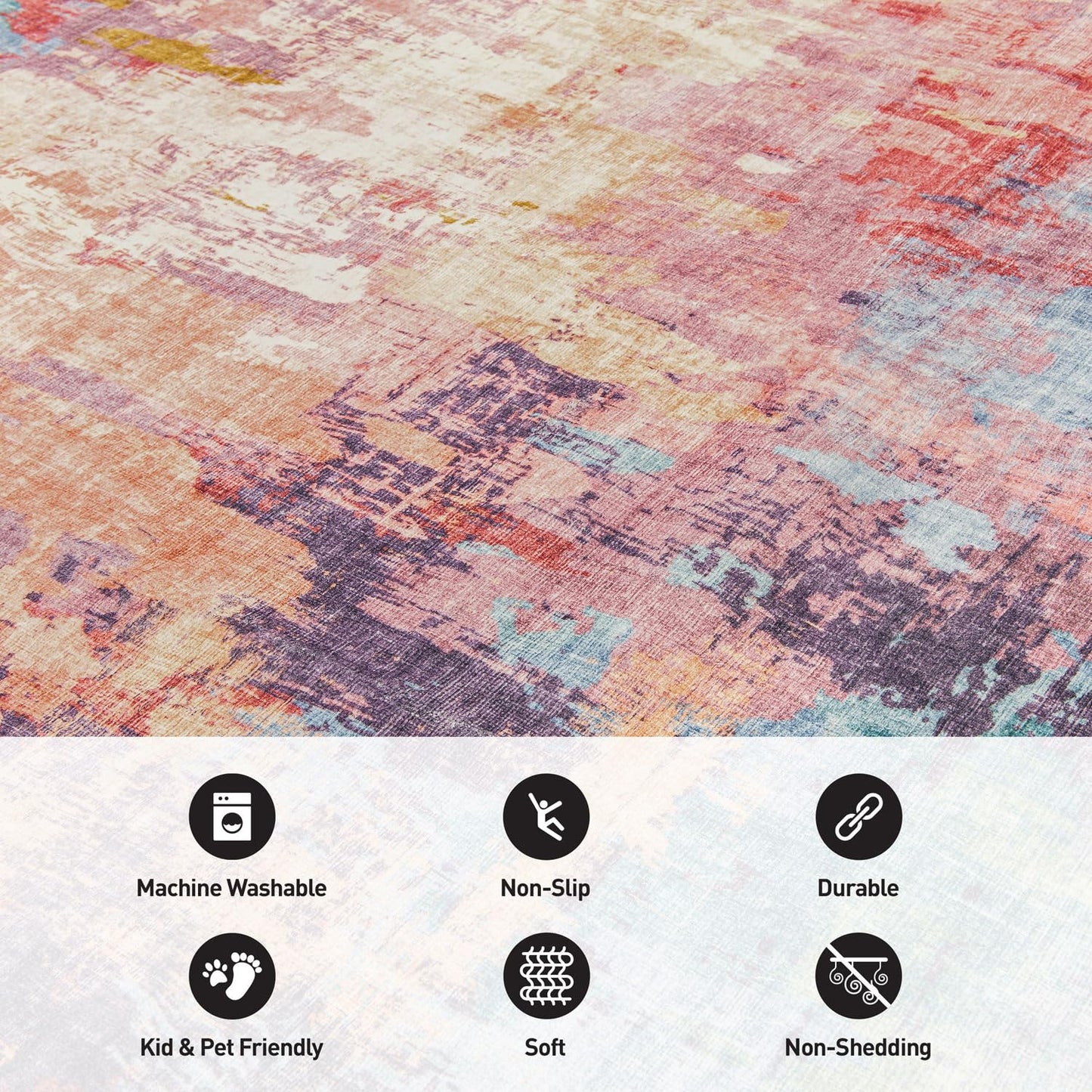 Rugshop Multi Abstract Distressed Area Rug, Machine Washable Non-Slip Modern Artistic Carpet for Living Room, Bedroom and Home Office, 5' x 7'
