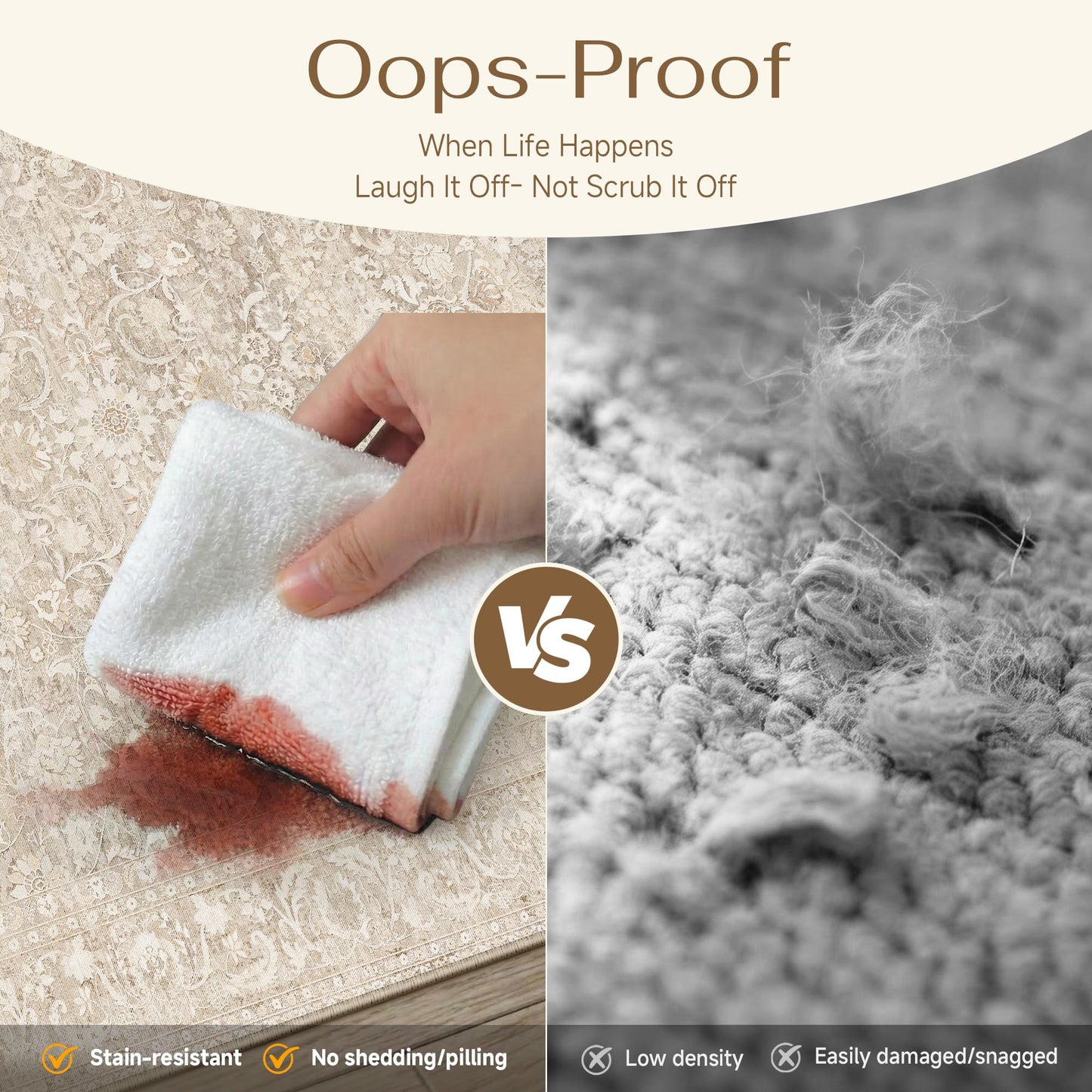 Berthmeer Washable Runner Rug 2x6, Non Slip Low Pile Thin Hallway Kitchen Laundry Room Runners Beige