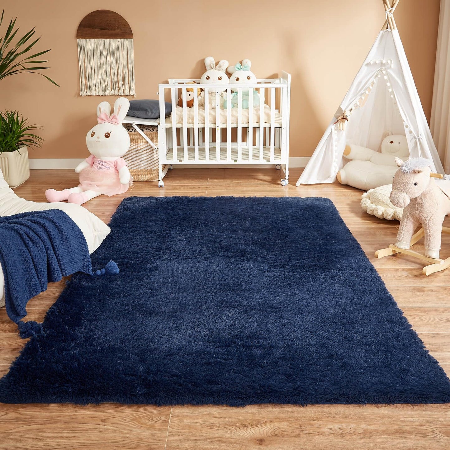 Floralux Area Rugs for Bedroom Living Room, 4x6 Rug, Dark Blue, Fluffy Fuzzy Carpet, Shag Plush Carpets for Nursery Kids Room, Home Dorm Decor Aesthetic