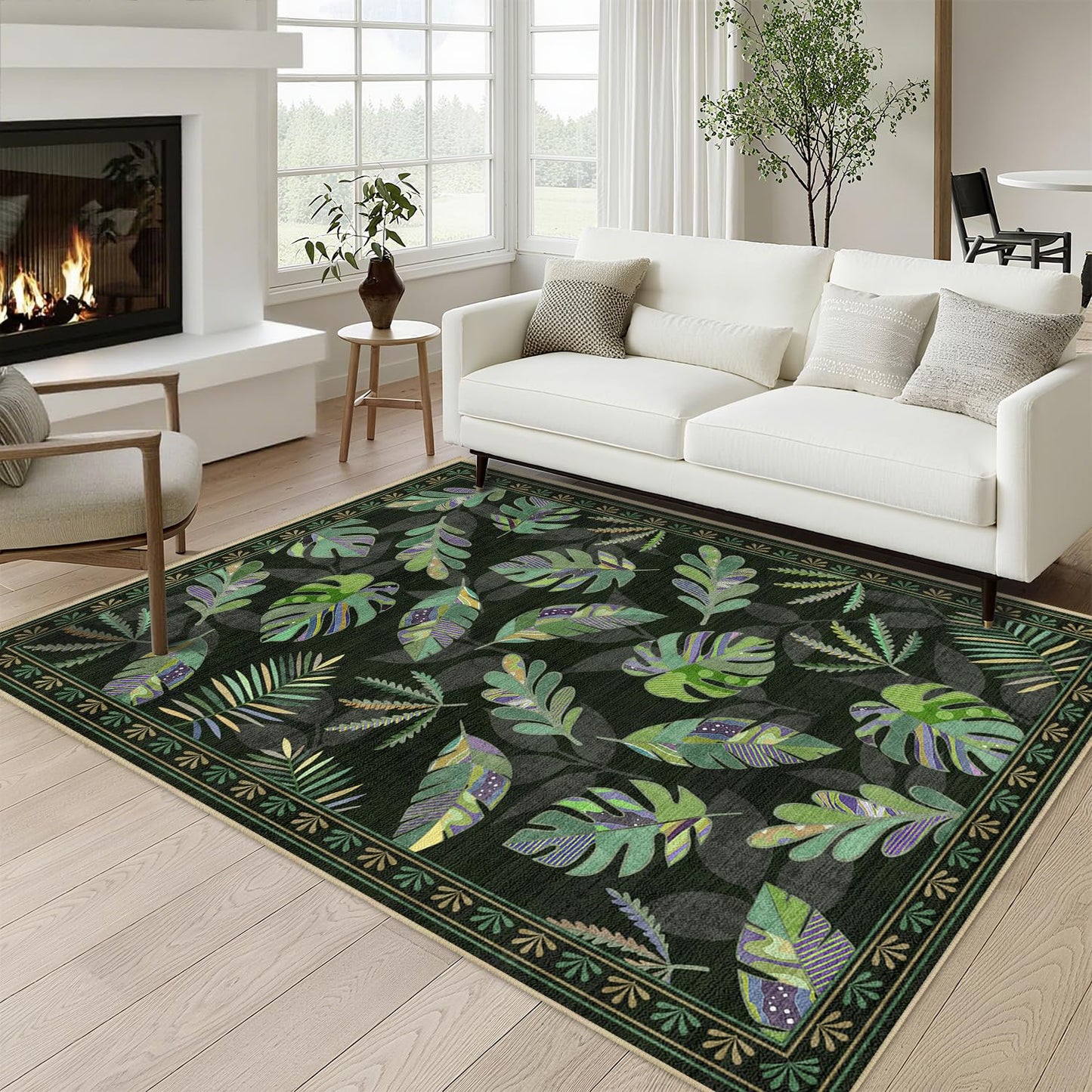 Monstera Rug 3x5 for Living Room Sage Green Leaf Area Rugs Machine Washable Tropical Botanical Rug Non Slip Printed Low Pile Indoor Floor Carpet for Kitchen Bathroom Bedroom,Green