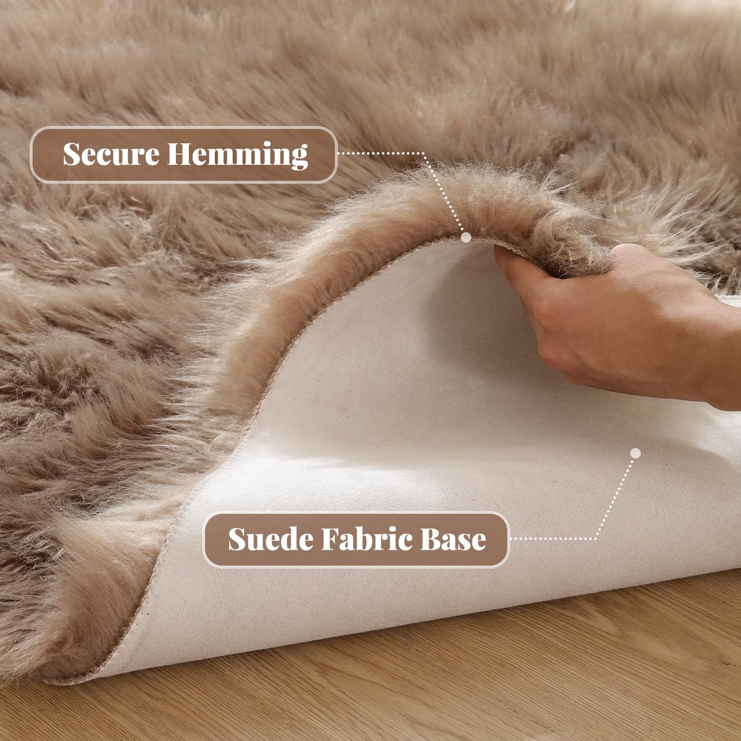 ORINOVA Beige Faux Sheepskin Fluffy Fur 2x3 Area Rugs for Bedroom Washable Shaggy Carpet Rug for Living Room Nursery Furry Rug Home Décor