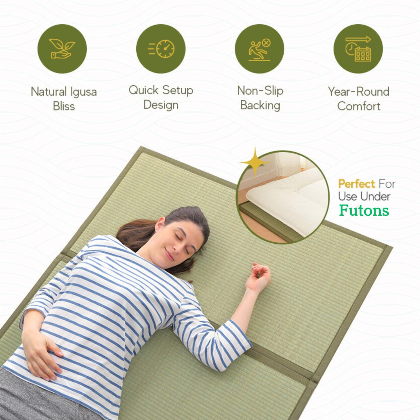 MIINA Japanese Traditional Tatami Mattress, Igusa (Rush Grass) Floor Mat, Futon, 39"x 78"(Twin Natural)