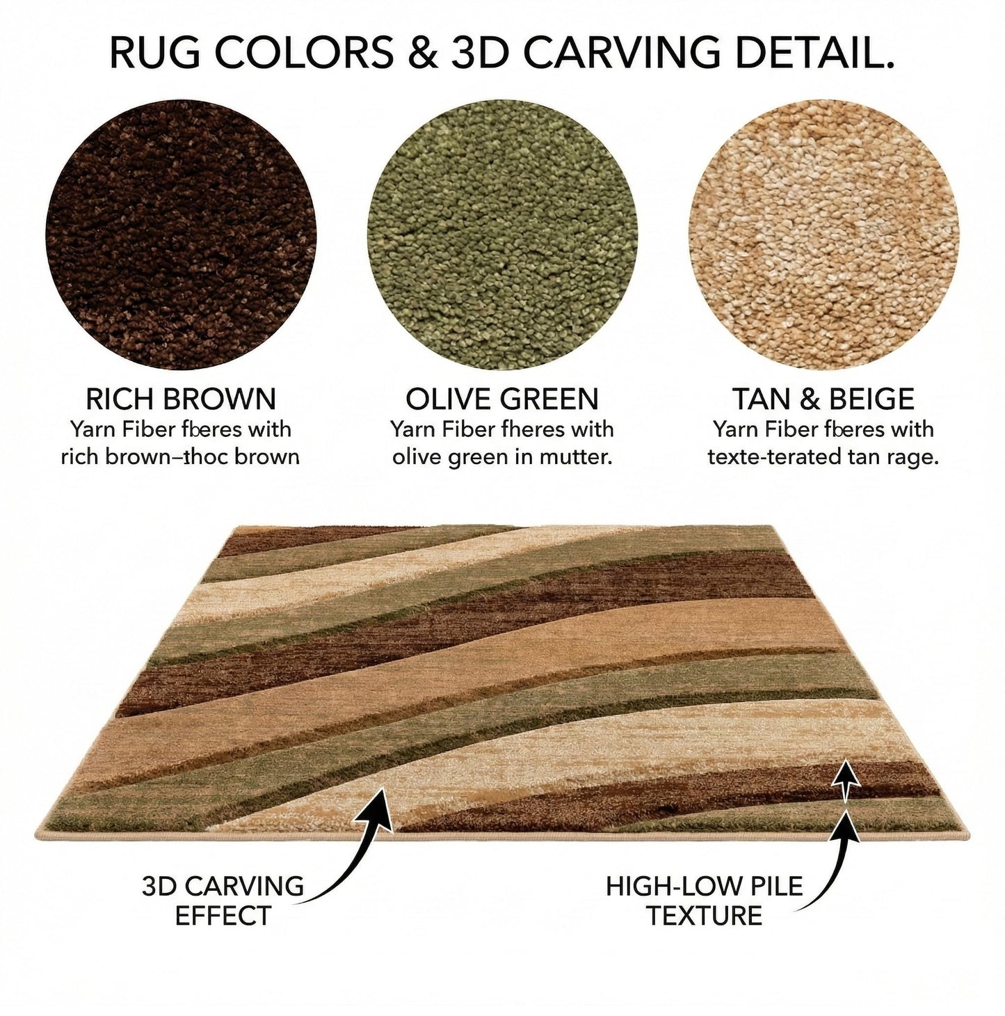 Well Woven Good Vibes Cecilia Multi Color Brown 5'3" x 7'3" Modern Area Rug for Living & Dining Room - Stain-Resistant, Hand-Carved, 3D Abstract Design