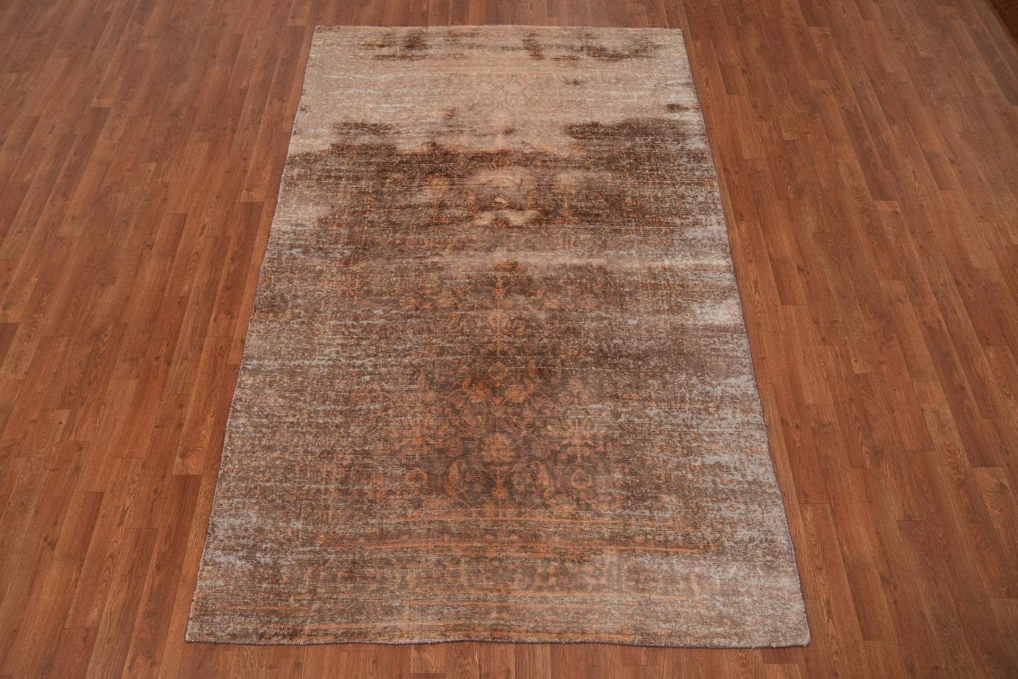 Rug Source Transitional Collection, 5x8 Rug, Hand Knotted Brown Geometric Rug, Oriental Viscose Silk Carpet for Foyer, Entryway and Hallway
