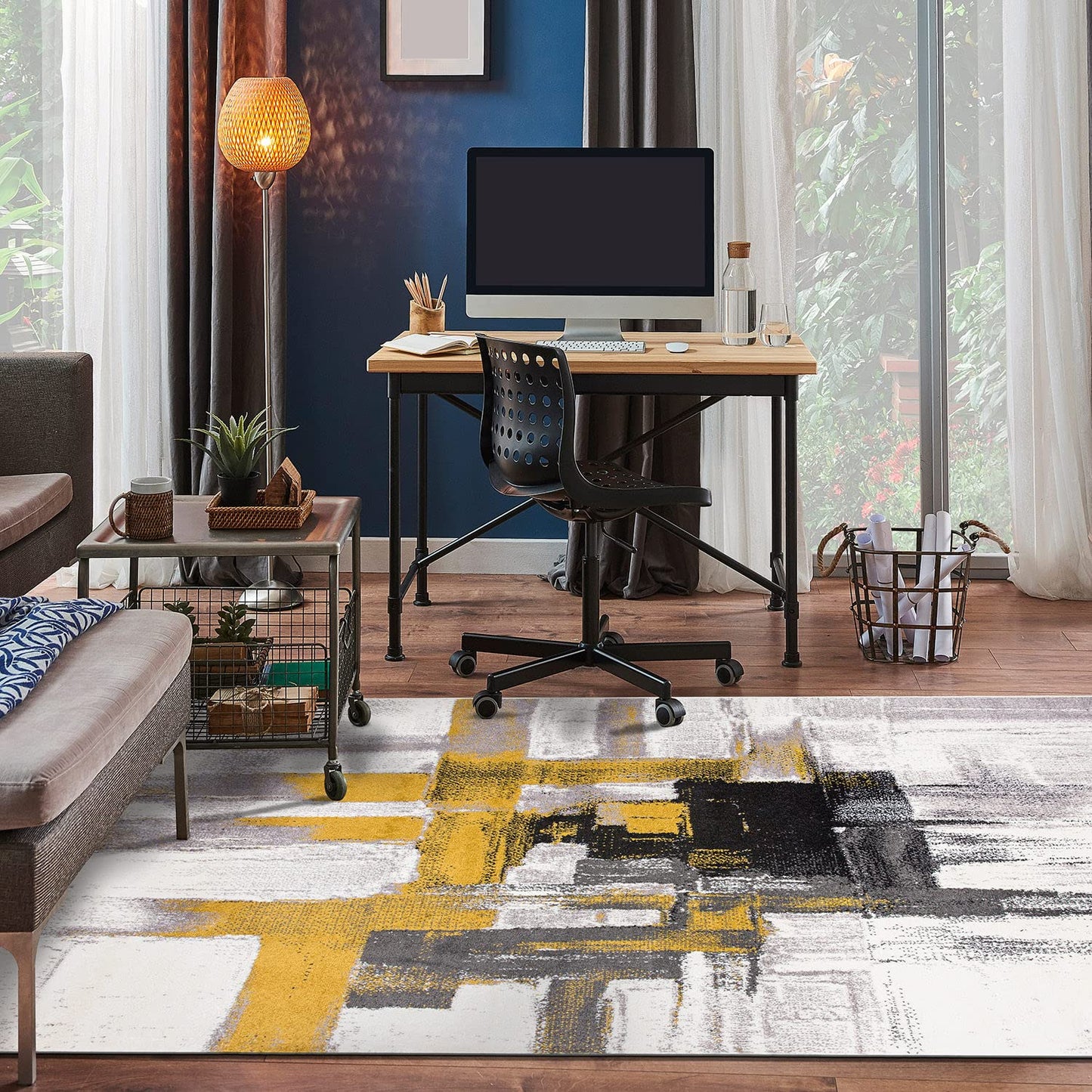Rugshop Gold Modern Abstract Area Rug — Non-Shedding for Living Room, Dining Room and Office 6'6" x 9'