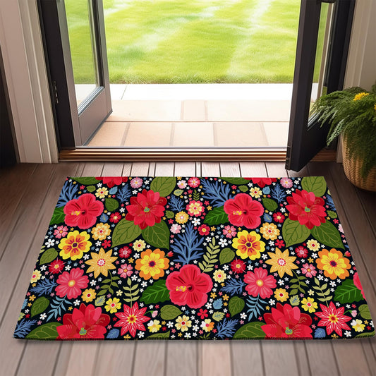 Front Door Mat,Colorful Flowers Indoor Outdoor Entrance Exotic Floral Welcome Doormats,Non-Slip Low Profile Entryway Mats for Porch Patio 17''x30''