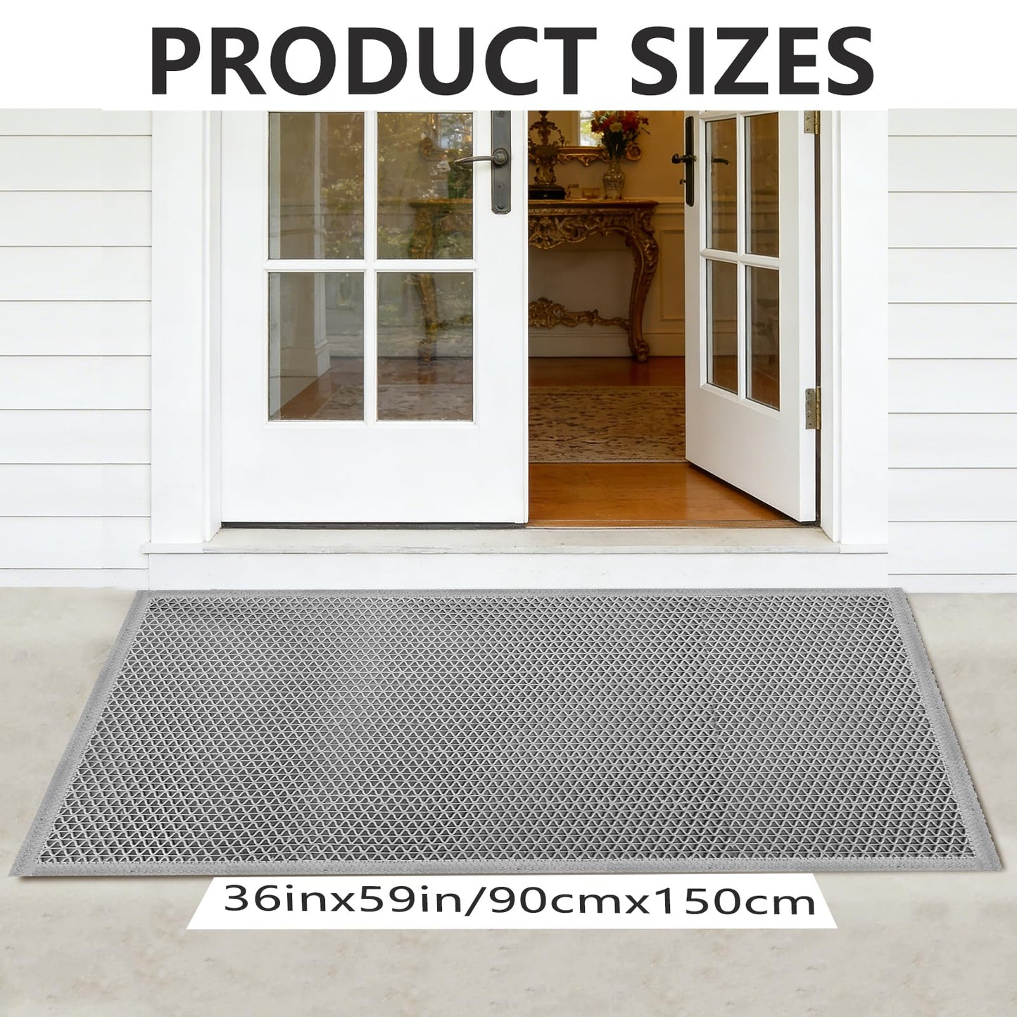 59 x 36 Inch Front Door Mat, Drainage Heavy Duty Dirt Trapping Doormat with Drainage Holes, Non-Slip Floor Mats Rubber Backing for Entrance Restaurant Commercial Kitchen Industral Pool,Indoor Outdoor