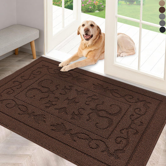 FONEYI Indoor Door Mat for Entryway 24" x 36", Absorbent Dirt Trapper Doormat with Non-Slip Backing, Low Profile Washable Entry Rug for Front Door, Muddy Shoes & Dog Paws, Coffee