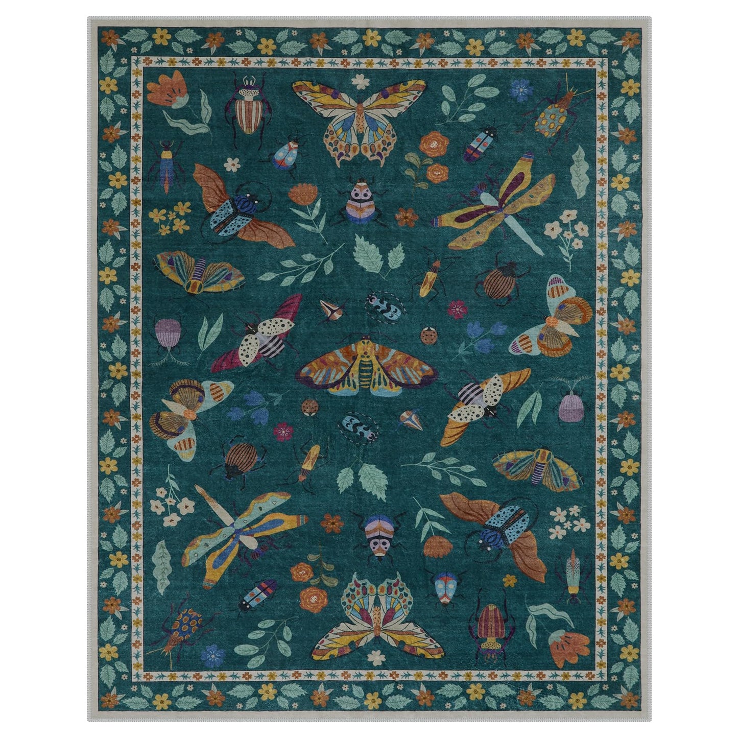 Lahome Insect Washable Rugs 8x10, Soft 8x10 Area Rugs for Living Room, Non Slip Bedroom Rug Under Bed Ultra-Thin Large Carpet for Dining Room Office Playroom Vionnet(8'x10',Dark Green)