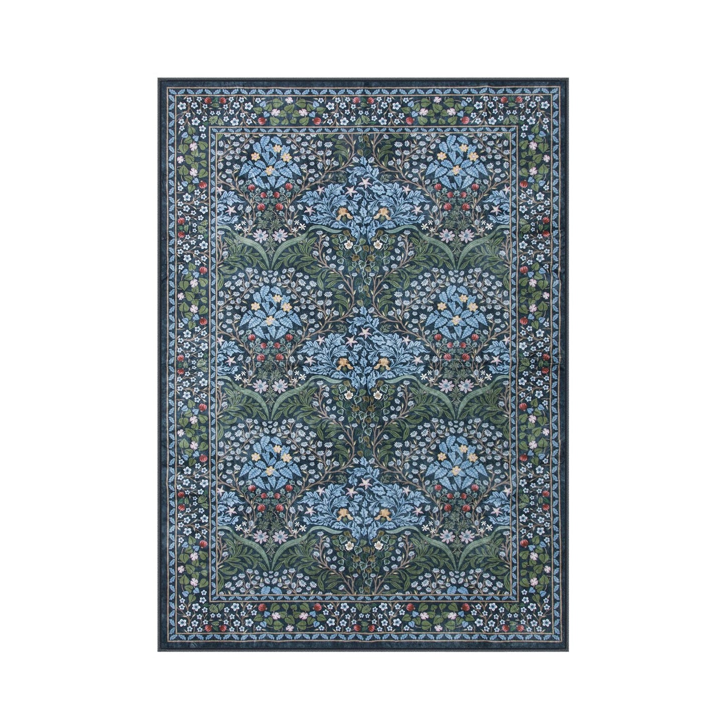 Lahome Floral Washable Area Rugs 5x7, Soft Blue Rugs for Living Room Bedroom, Boho Non Slip Low Pile Forest Stain Resistance Giverny Carpet for Farmhouse Dining Room Office, Blue