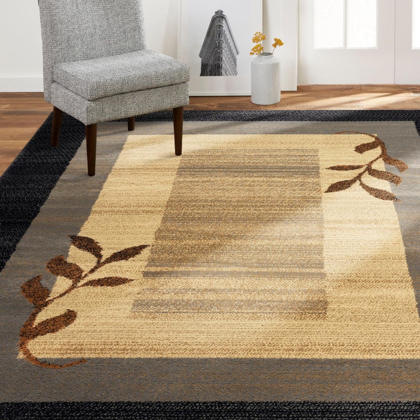Home Dynamix Royalty Clover Contemporary Geometric Border Area Rug, Black/Blue, 43"x62"