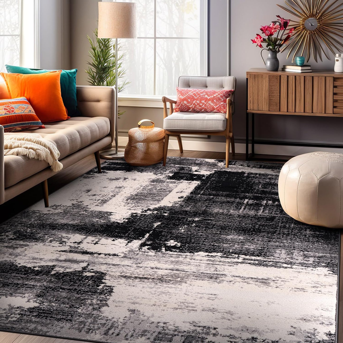 Rugshop Modern Abstract Design Non Shedding Soft Ideal for Living Room,Bedroom,Kitchen Area Rug 5' x 7' Black