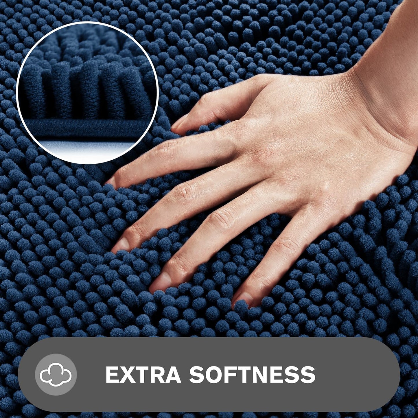 PureSwan Navy Blue Bathroom Rugs – Absorbent and Washable Bath Mat, Non-Slip, Thick Soft Chenille Bath Rugs for Bathroom Floor, Shower, Sink - 17" x 24"