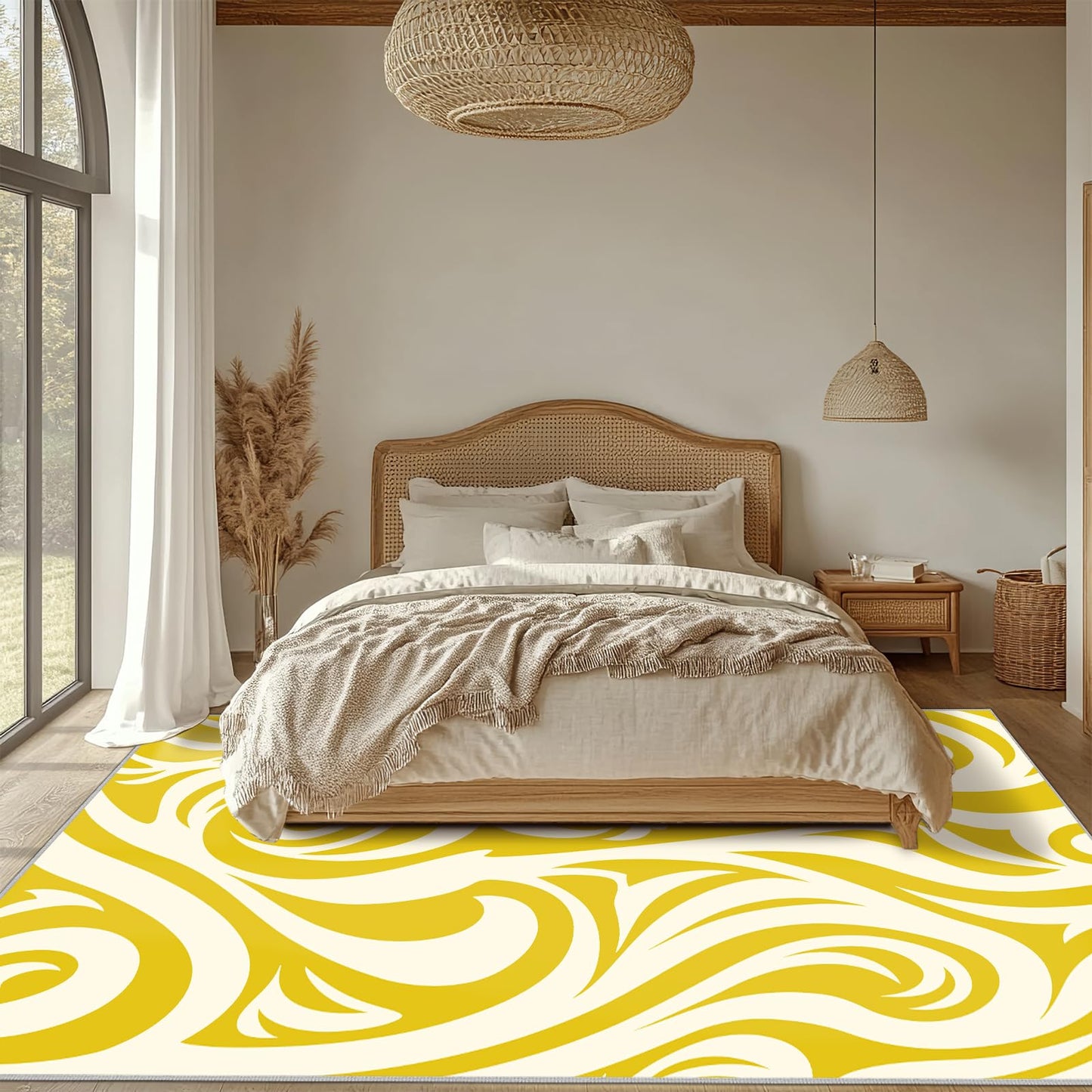 Gold Abstract Living Room Rug 6x9 Modern Area Rugs, Machine Washable Rug for Bedroom, Low Pile Soft Large Carpet for Dining Room Office Non Slip