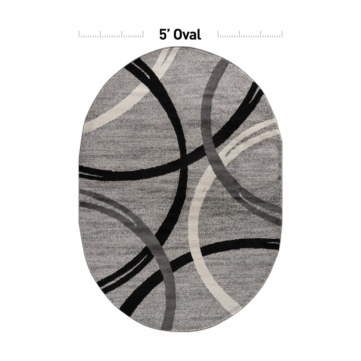 Rugshop Wavy Circles Design Oval Rug, Non-Shedding Carpet for Living Room, Dining Room, or Bedroom, Gray, 5' x 7' Oval