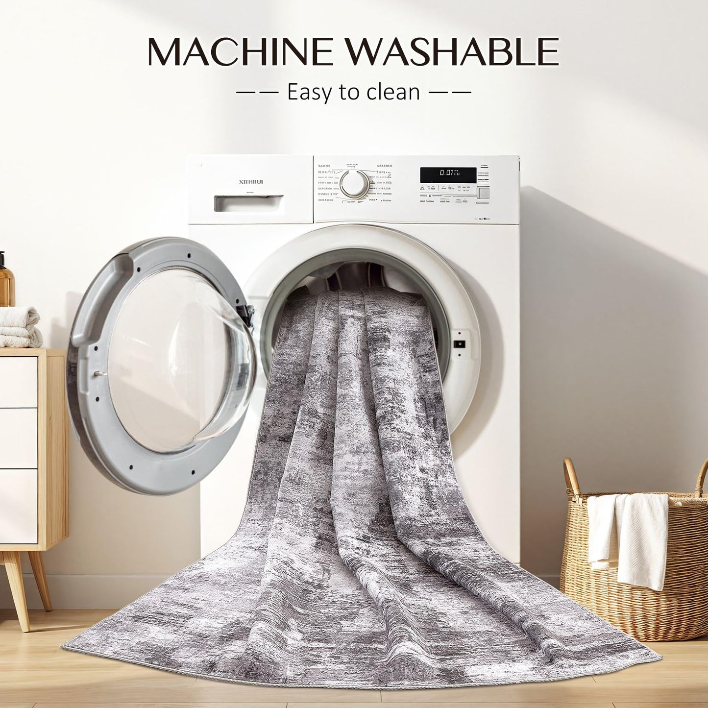 kakania 5x7 Washable Area Rug - Abstract Soft Non-Slip Modern Low-Pile Carpet for Living Room Bedroom Office Dorm, Kid Pet Safe Robot Vacuum Friendly - Grey