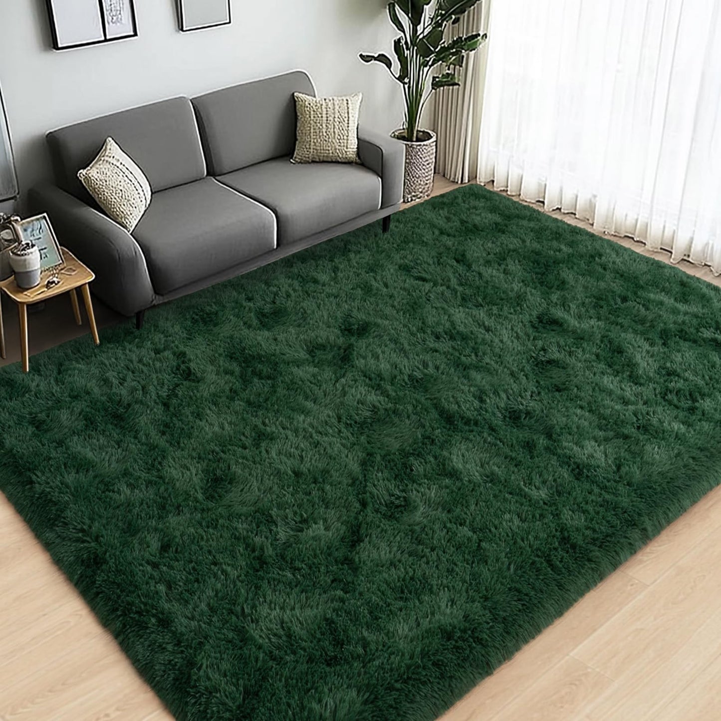 Lairep Large Area Rugs for Living Room Bedroom, 8x10 Feet Dark Green Fluffy Shag Rugs, Ultra Soft Shaggy Plush Fuzzy Modern Indoor Throw Floor Carpet for Girls Boys Dorm Nursery Home Decor Aesthetic
