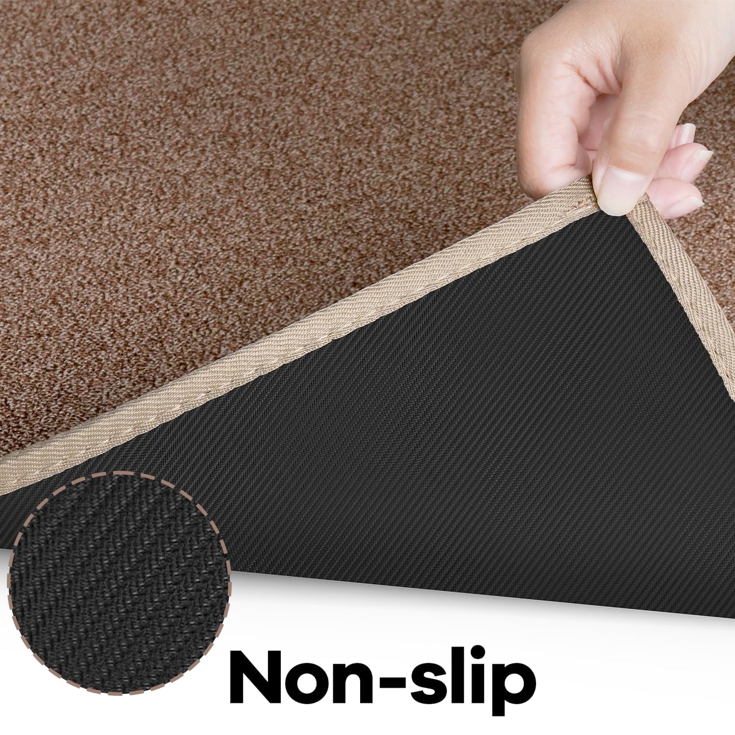 AREDO Runner Rug with Non Slip Rubber Backing, Washable Soft Floor Carpet for Kitchen, Hallway, Entryway Indoor, Bedroom, Laundry, Low Pile Area Rugs, Solid color with Pointillism style, 2*10 ft BROWN
