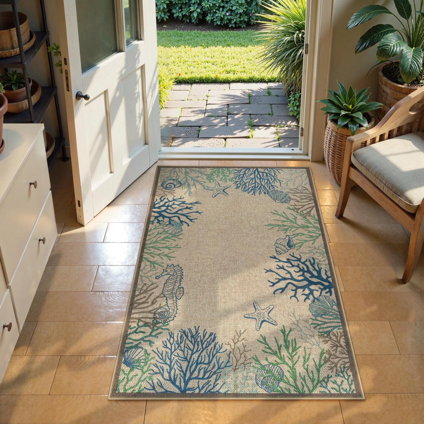 LIVEBOX Easy Jute 28''x43'' Front Porch Rug, Outdoor Non Slip Washable Kitchen Rug Modern Coastal Animal Area Rugs Floor Hello Welcome Door Mat Carpet for Entryway Porch Doorway(Blue 28''x43'')