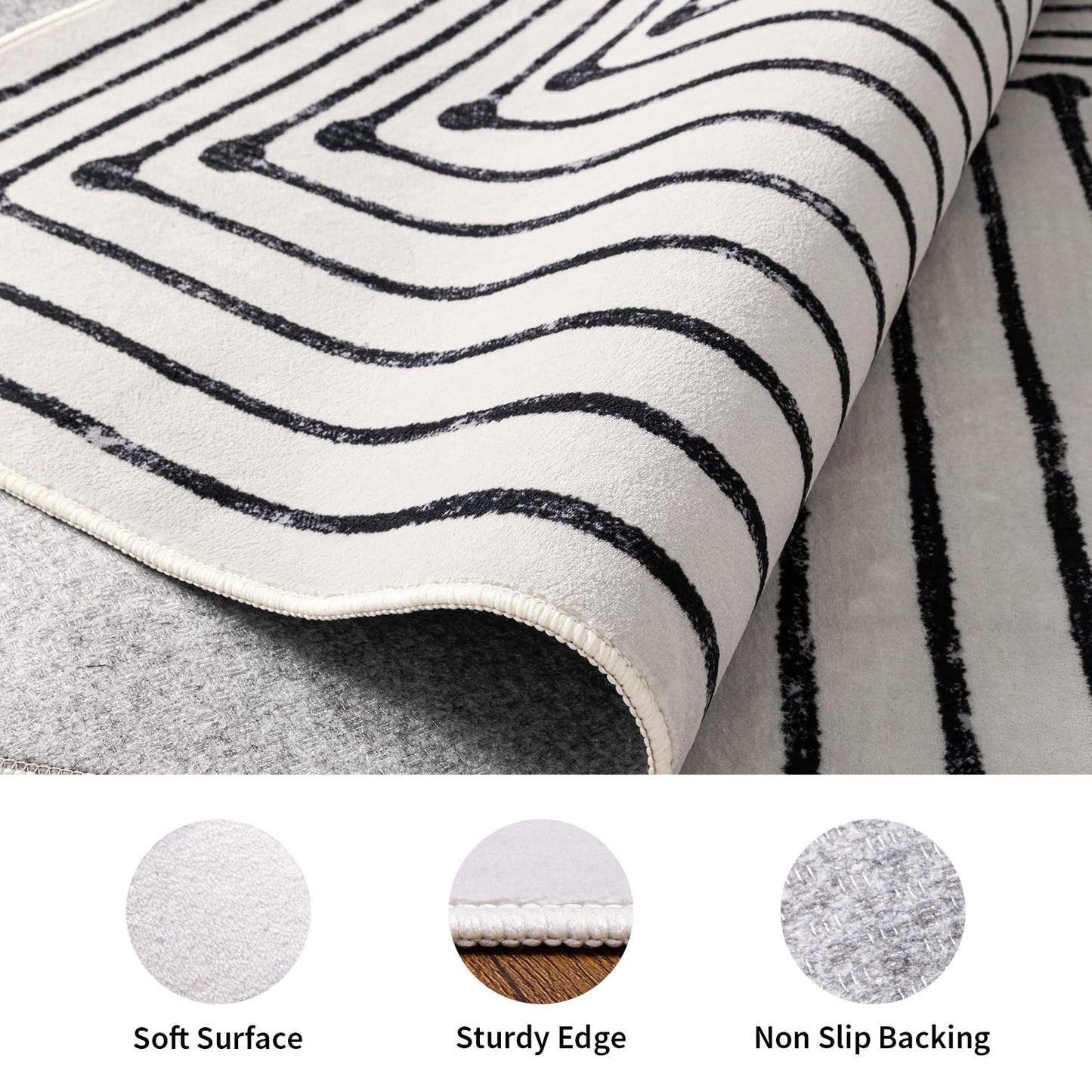 YIHOUSE 2x6 Kitchen Runner Rug Non Slip Washable, Black and White Striped Rug Runners for Entryway Hallway Non Skid, Modern Geometric Carpet Runner for Bathroom Bedroom Laundry Room