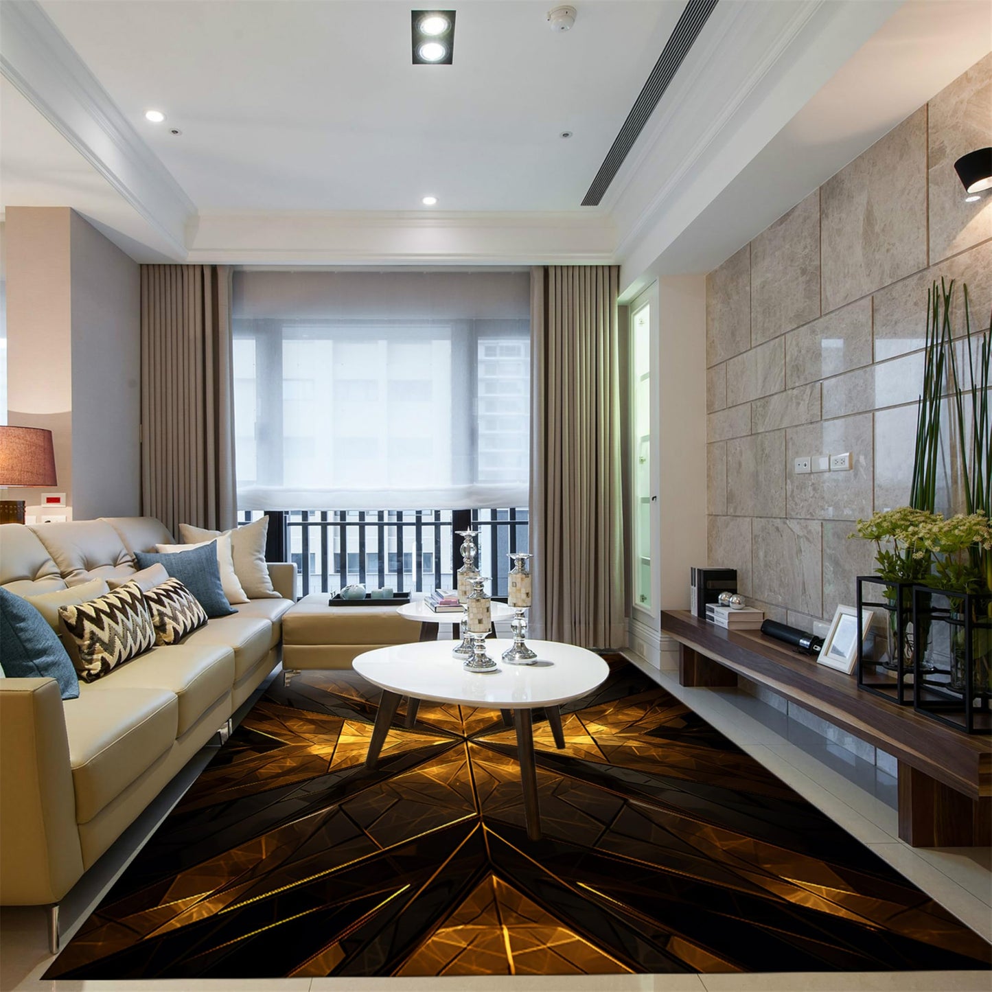 Modern Abstract Rug, Soft Non-Shedding Washable Rug, Gilt Dimensional Folded V Pattern with Non-Slip Backing, Low Pile Floor Mat Indoor Rug, Gold Rugs Gray Rugs 2x3ft