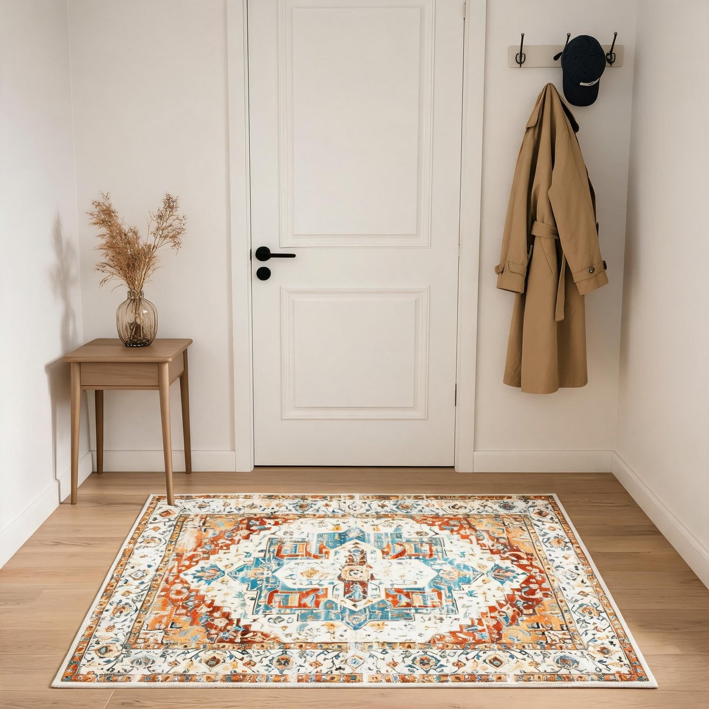 Garvee 4x6 Ft Soft Washable Vintage Area Rug, Boho Vintage Floral Medallion Carpet, Non-Slip, Mark Resistant, Collapsible, Durable Polyester Carpet, for Living Room, Bedroom, Red
