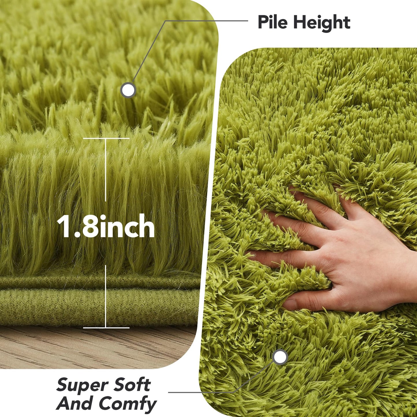 Area Rugs 6x9 Living Room: Green Fluffy Shag Carpet for Living Room-Fuzzy Furry Plush Soft Kids Girls Shaggy Bedside Indoor Floor Rug for Teen Dorm Home Decor Aesthetic (Lawn Green,6x9 Feet)
