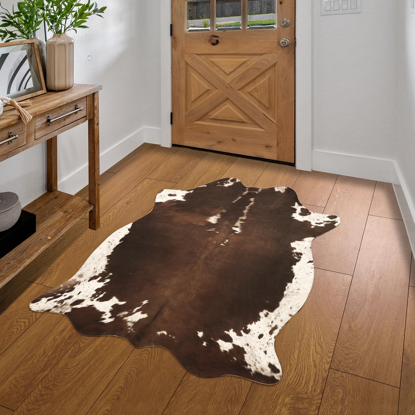 Foxmas Cowhide Rug 2.3x3.6 Feet Faux Cow Rug for Living Room Bedroom, Large Cow Print Rugs Premium Animal Print Rug for Western Home Decor, Washable and Luxury Cow Hide Rug