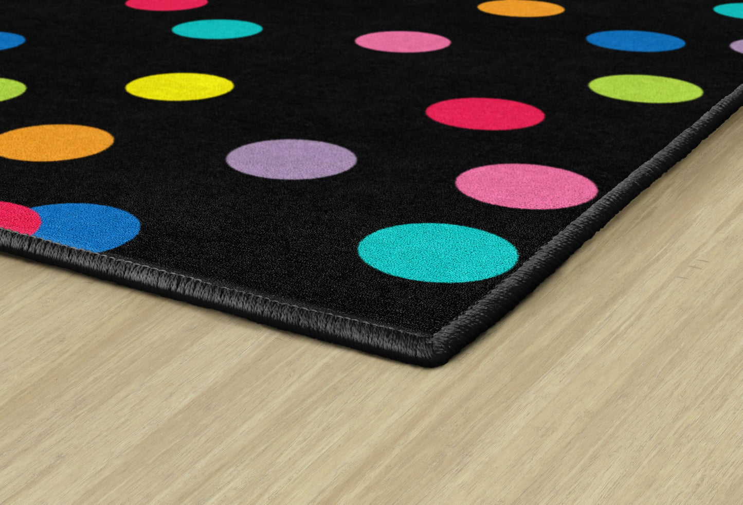 Flagship Carpets Just Teach Rainbow Polka Dots Classroom Area Rug for Indoor Classroom Learning or Kid Bedroom Educational Play Mat, 5'x7'6", Multi