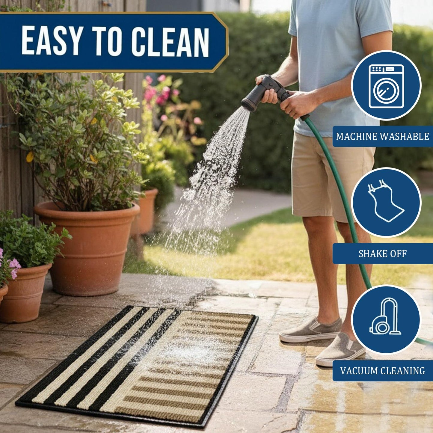 19.5"x31.5" Khaki Indoor Door mat Non-Slip Inside Front Doormats Entryway Mat Resist Dirt Washable Low Profile Floor Mats for Indoor Outdoor Home Patio