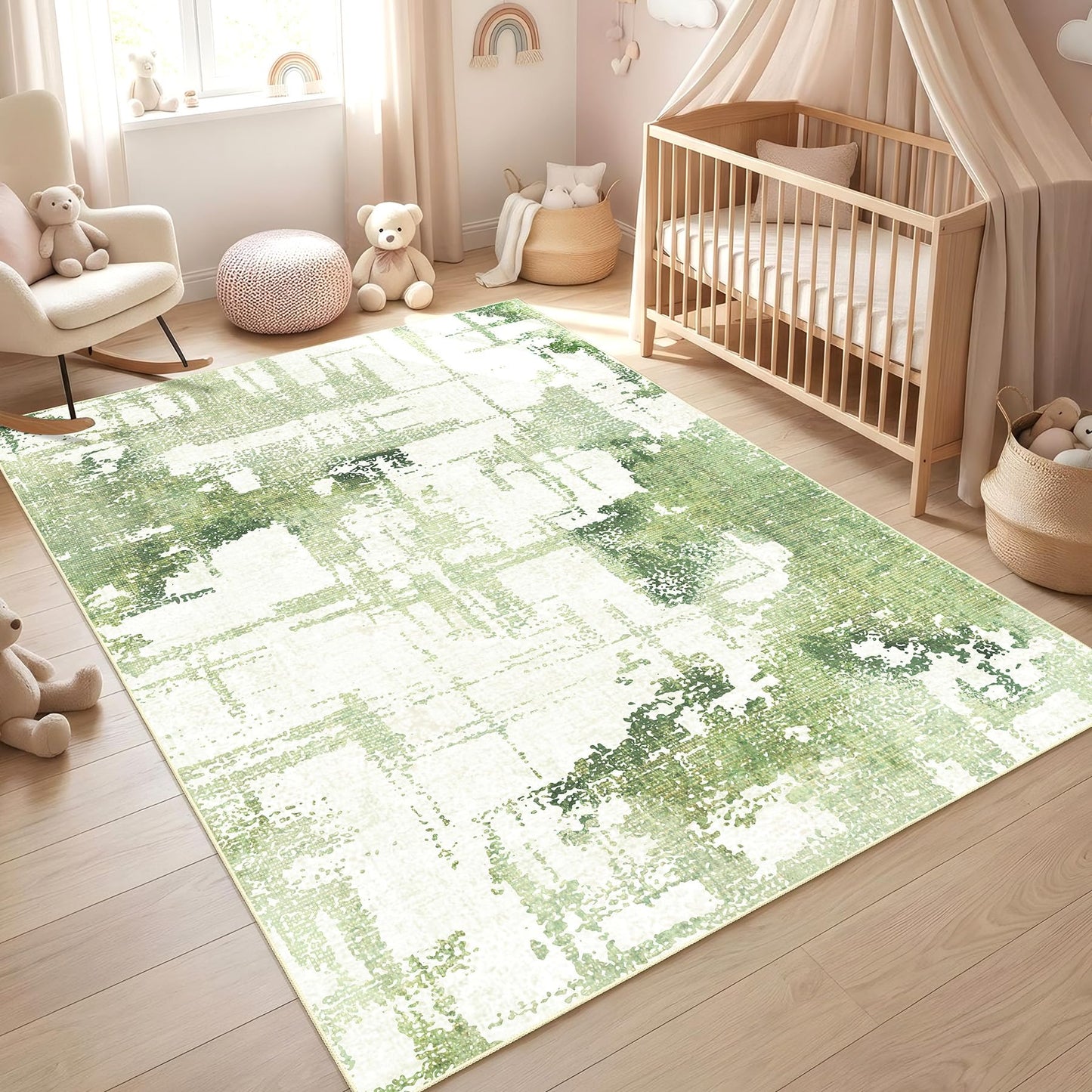 Castage Green Rug 3x5 Washable Area Rugs for Bedroom Living Room Kitchen Entryway Bedside,Modern Abstract Non Slip Small Carpet